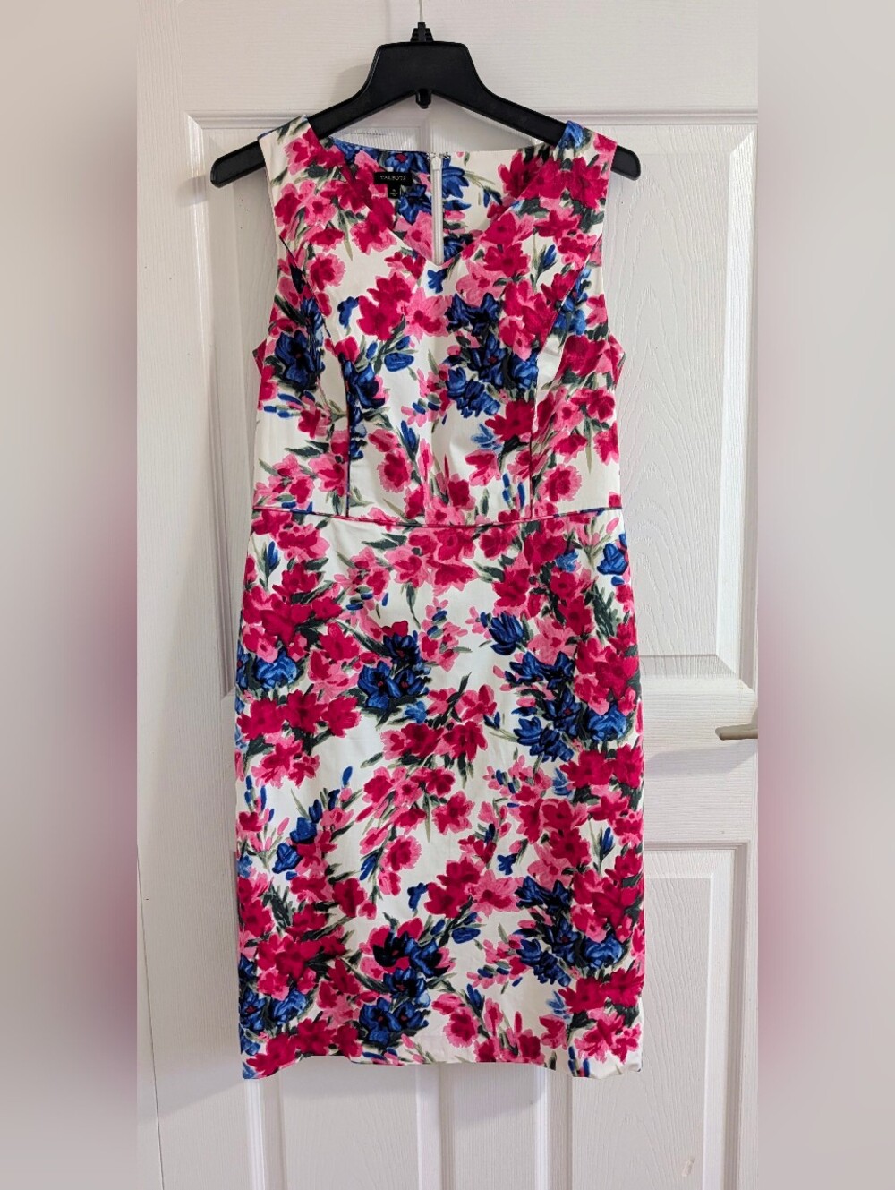 Talbots Floral Sheath Dress Fuchsia Blue White Lined Cotton Office Chic Preppy 6